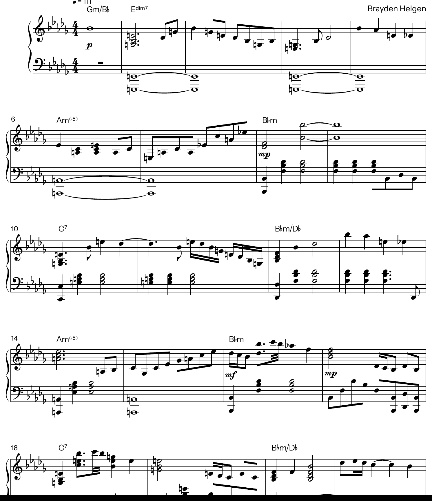 Opening page of Napoleon – French Theme for piano by Brayden Helgen, in B-flat minor
