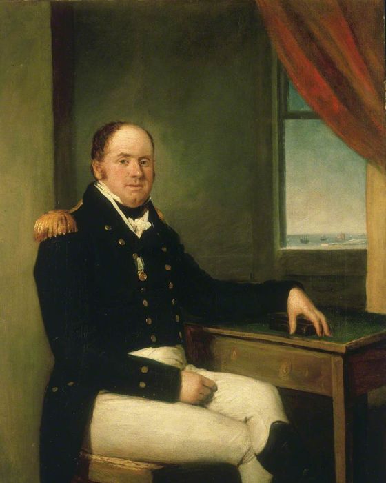 Portrait of Captain Hardy seated at a desk in naval uniform