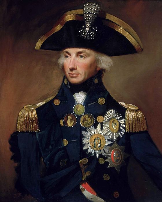 Portrait of Nelson in admiral's uniform and bicorne hat